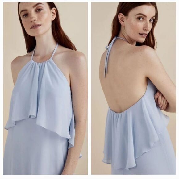 Nouvelle Amsale Cait Halter Ruffle Dress in Ice Blue Size Small - Picture 1 of 10
